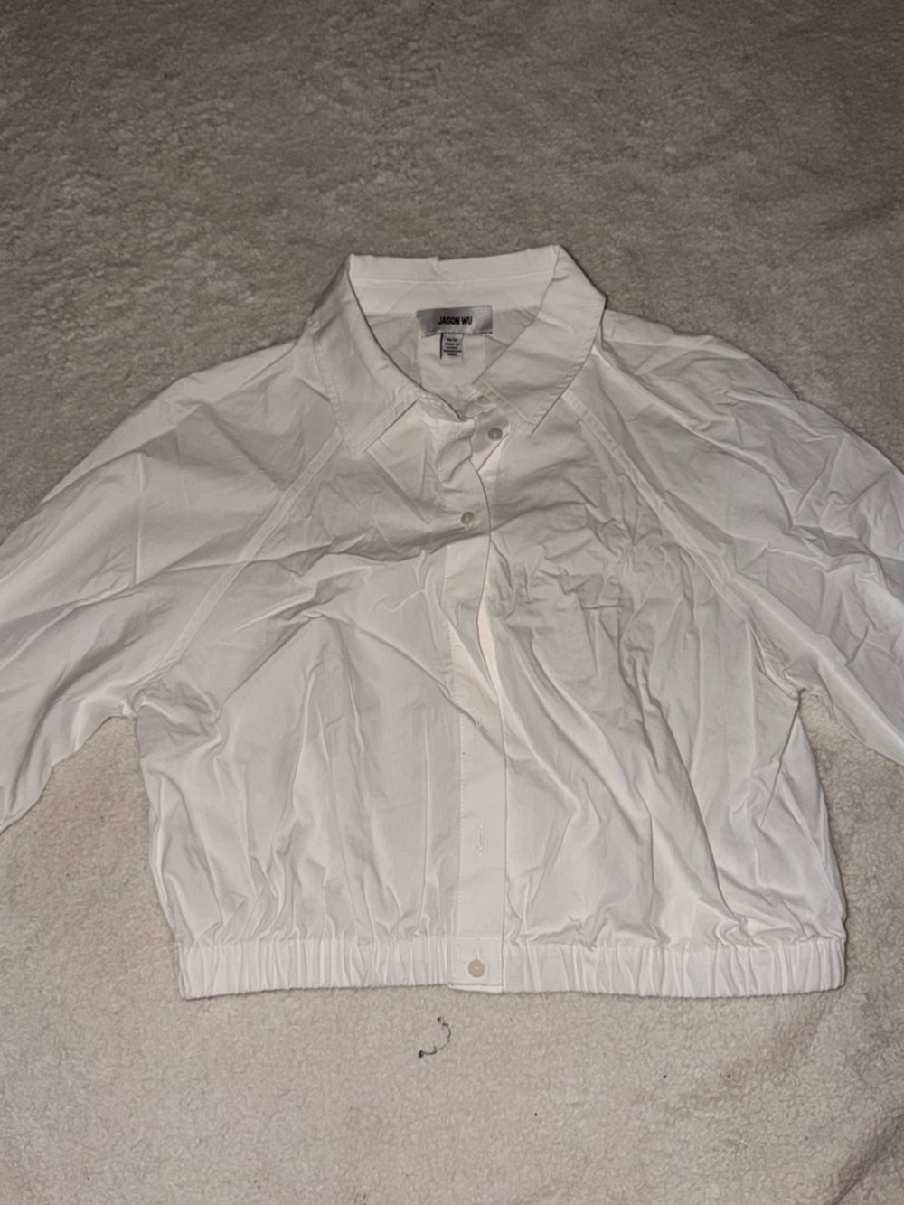 Jason Wu White Cropped Button-Down Shirt with Elastic Hem